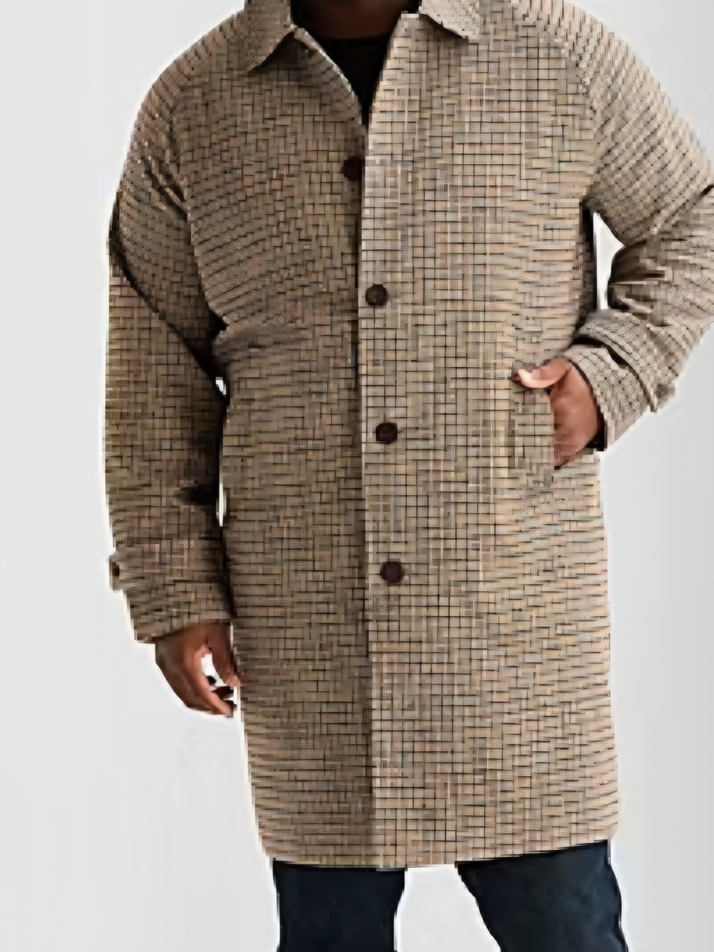 Shaquille O'Neal Men's Tan Plaid Long Coat